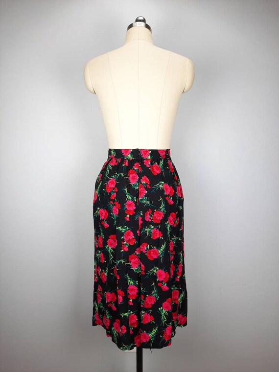 Vintage black pink and red floral midi skirt - image 6