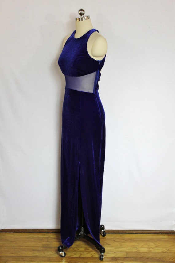 electric blue velvet dress Vintage Electric Blue Velvet Cut Out Maxi Dress