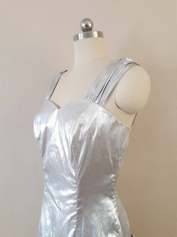 Vintage silver lamé drop waist 80s cocktail dress… - image 8