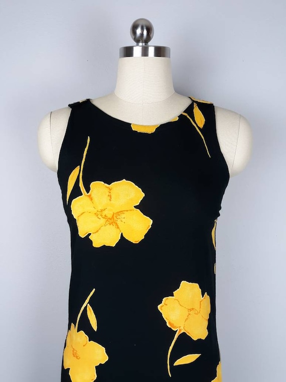 Vintage black and yellow floral graphic print 90s… - image 2