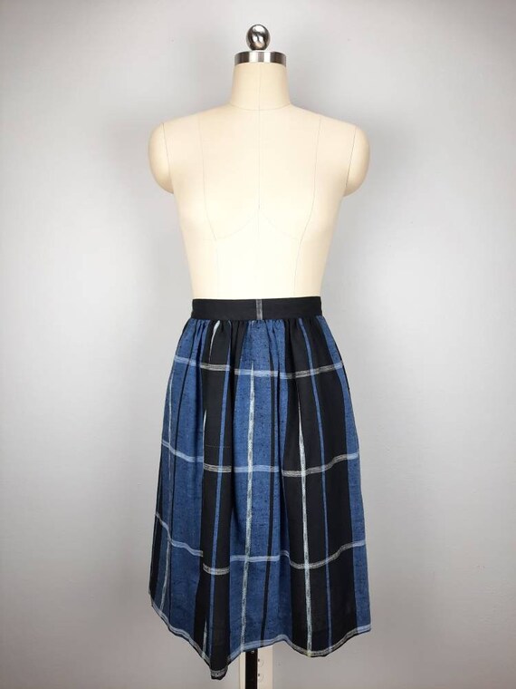 Vintage plaid full blue and black midi skirt - image 3