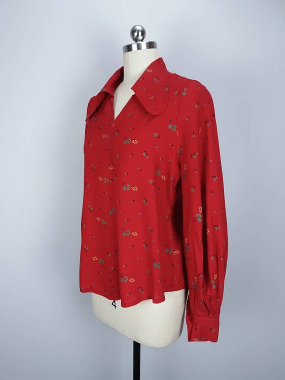 Vintage red mutton sleeve boho blouse with rounde… - image 10