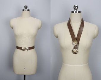 Vintage gold Dotty Smith seashell sand dollar adjustable snake skin waist belt