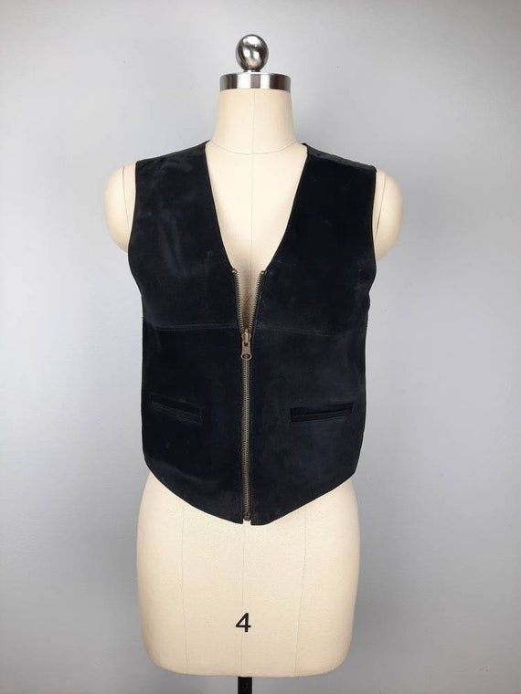 Vintage suede and satin reversible fitted vest - image 2