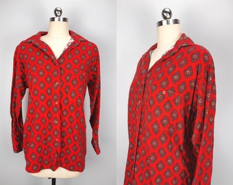 Vintage neon red flannel boho long sleeve shirt