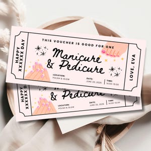 Manicure Voucher Gift Coupon,Editable Personalized Ticket, Nail Salon Ticket,Birthday Gift Vouchers Certificate,Printable Voucher, Madi Pedi