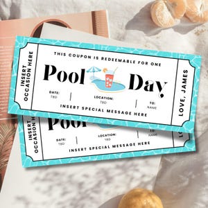 Pool-Party-Karte, Sommerveranstaltungskarte, Pool-Party-Einladungskarte, Sommertagaktivität, Urlaubseinladungsvorlage, bearbeitbares Überraschungsticket