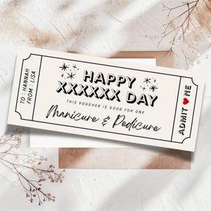Manicure Voucher Gift Coupon,Editable Personalized Ticket, Nail Salon Ticket,Birthday Gift Vouchers Certificate,Printable Voucher, Madi Pedi