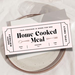 Home Cooked Meal Coupon Gift, Custom Coupon, Gift Coupon, Coupon Template, Printable Voucher, Editable Voucher, Birthday Voucher