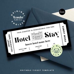 Hotelaufenthalt Coupon Vorlage, benutzerdefinierte Überraschung Hotelaufenthalt Geschenkgutschein, druckbare Hotelübernachtungskarte PDF, Freundin Jubiläumsgeschenk
