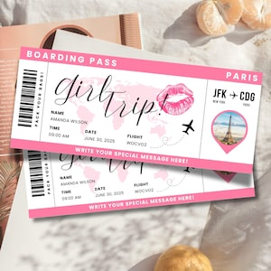 Girl Trip Invite Printable, Editable Boarding Pass Ticket, Surprise Trip Ticket, Personalized Plane Ticket, Travel Ticket, Airplane Ticket
