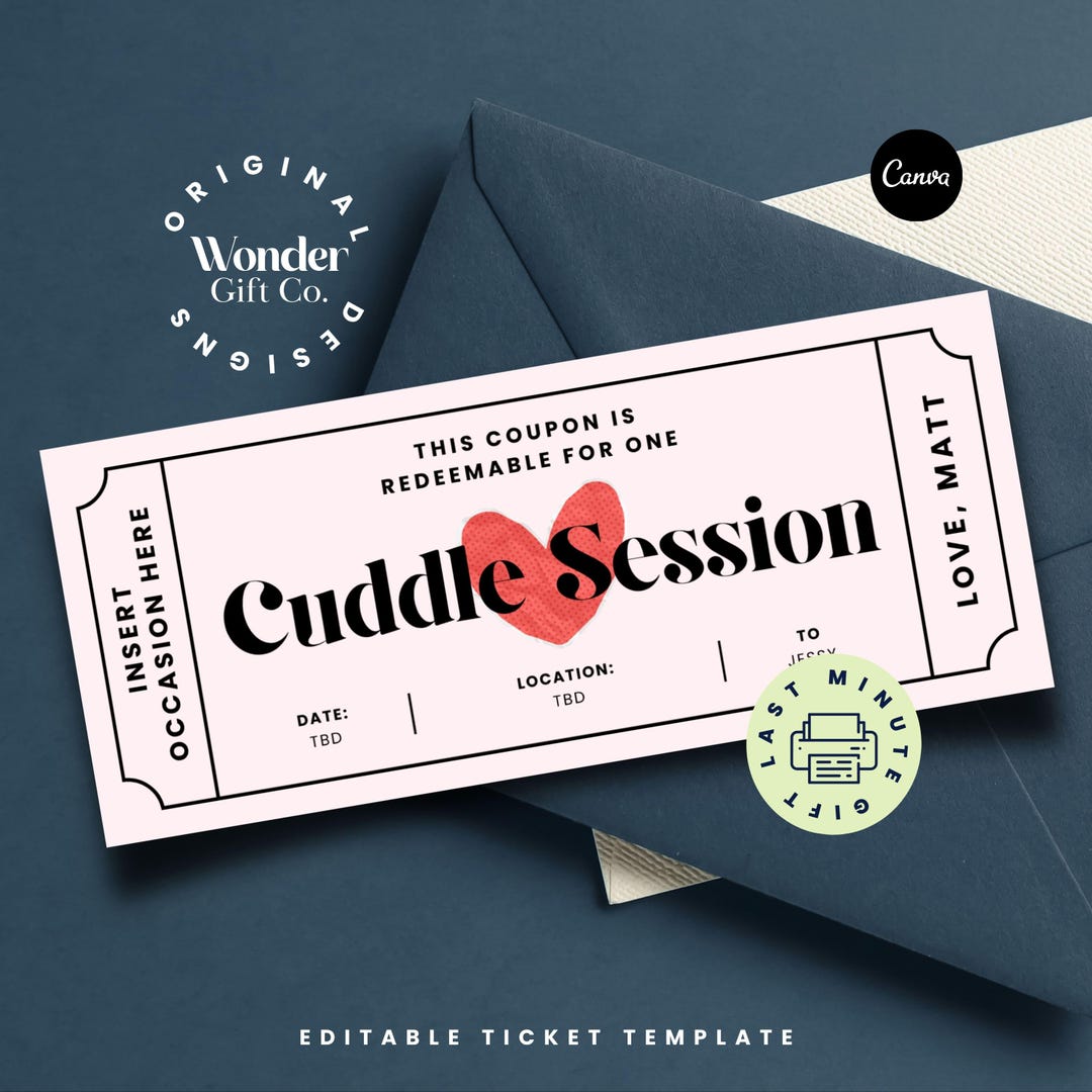 Cuddle Session Coupon Template, Custom Cuddle Ticket, Editable Gift ...
