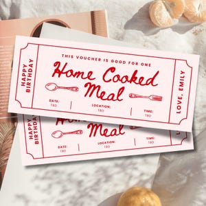 Home Cooked Meal Coupon Gift, Custom Coupon, Gift Coupon, Dinner Ticket, Printable Voucher, Editable Voucher, Coquette Birthday Voucher