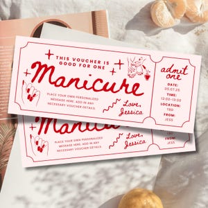Manicure Voucher Gift Coupon,Editable Personalized Ticket, Nail Salon Ticket,Birthday Gift Vouchers Certificate,Printable Voucher, Madi Pedi