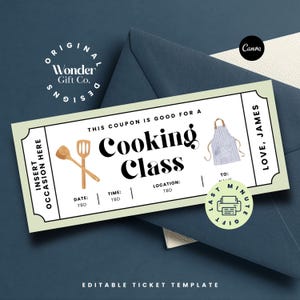 Cooking Class Ticket Template, Editable Cooking Class Coupon, Custom Cooking Lessons Gift Certificate, Cooking Lover Gift, Surprise Ticket