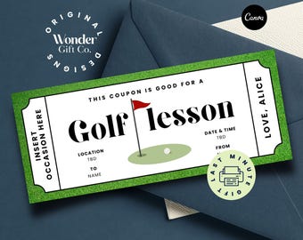 Golf Lesson Gift Certificate, Custom Golf Class Coupon Template, Surprise Ticket, Golf Student Gift, Golf Ticket Template,Weekend Activities