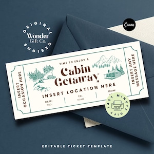 Cabin Getaway Ticket Template, Weekend Getaway Voucher, Editable Weekend Trip Voucher, Road Trip Ticket, Travel Gift Coupon, Event Coupon