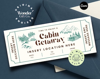 Cabin Getaway Ticket Template, Weekend Getaway Voucher, Editable Weekend Trip Voucher, Road Trip Ticket, Travel Gift Coupon, Event Coupon