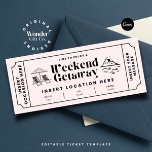 Wochenendausflug Ticket Vorlage, Strand Urlaub, Urlaubsreise Gutschein, Road Trip Ticket, Reise Geschenkgutschein