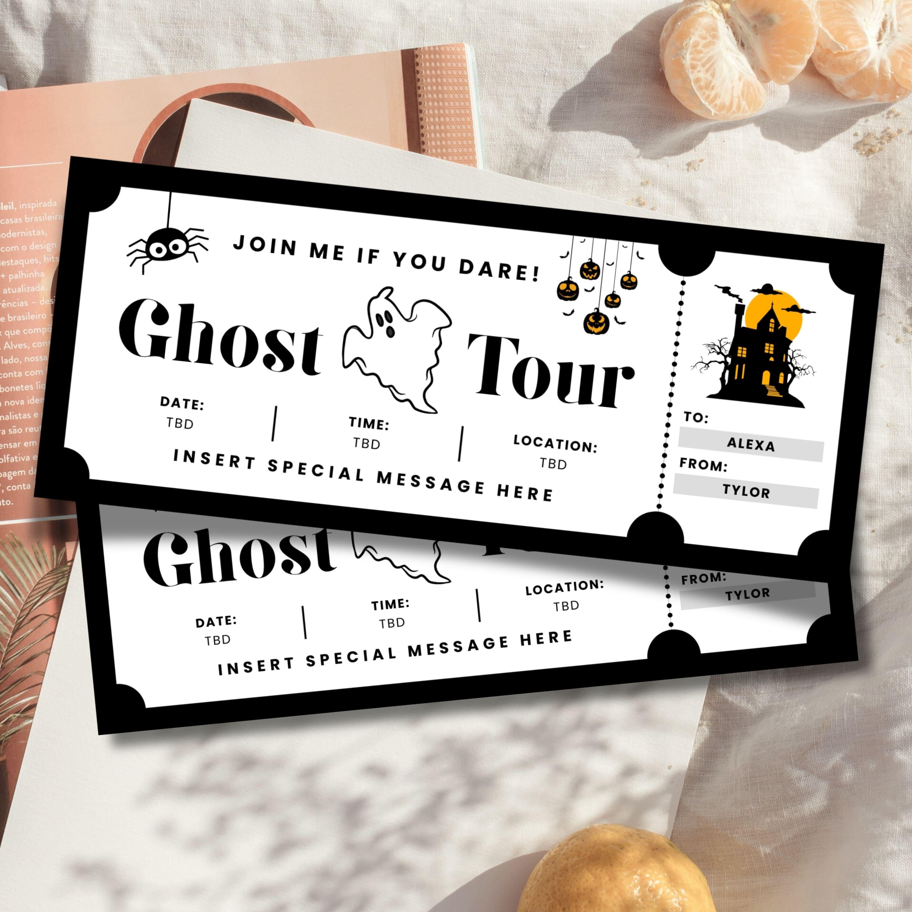 Halloween Ticket, Custom Spooky Ghost Tour Ticket Template, Halloween ...