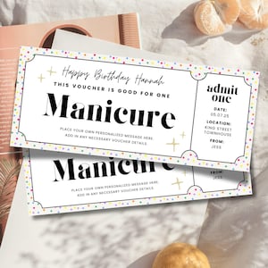Manicure Voucher Gift Coupon, Editable Personalized Ticket, Nail Salon Ticket, Birthday Gift Vouchers Certificate, Printable Voucher Custom