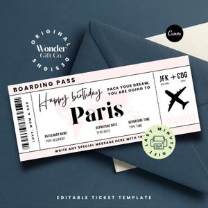 Birthday Boarding, Editable Boarding Pass Ticket, Surprise Trip Ticket, Personalized Plane Ticket, Printable Travel Ticket, Airplane Ticket