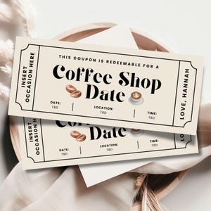 Benutzerdefinierte Kaffee Datum Coupon, Überraschungs Cafe Datum, Ticket Vorlage, druckbare Gutscheine, Kaffee Datum, benutzerdefinierte Gutschein, Überraschungskarte, Trink Coupon