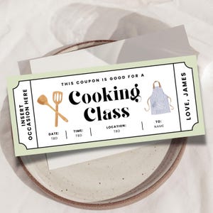 Cooking Class Ticket Template, Editable Cooking Class Coupon, Custom Cooking Lessons Gift Certificate, Cooking Lover Gift, Surprise Ticket