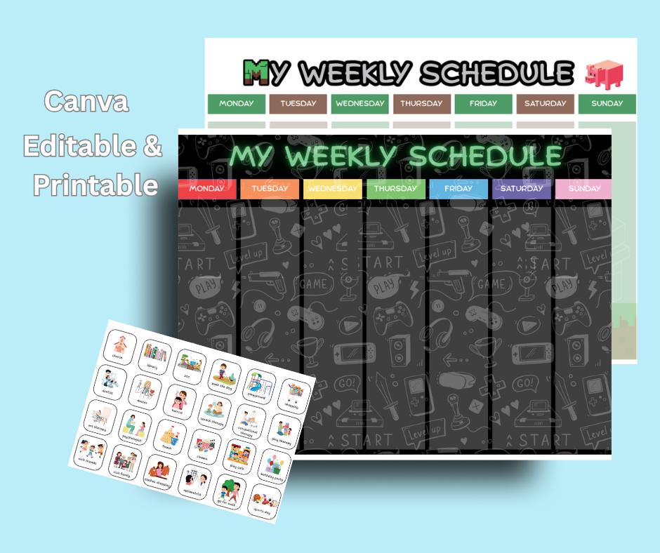 Gaming Weekly Schedule Editable | Minecraft-inspired and Gamer Visual ...