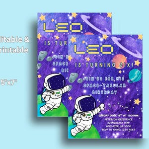 Editable Space-Themed Birthday Invitation | Astronaut & Planet Design | Outer Space Party | Instant Canva Template | Digital Download