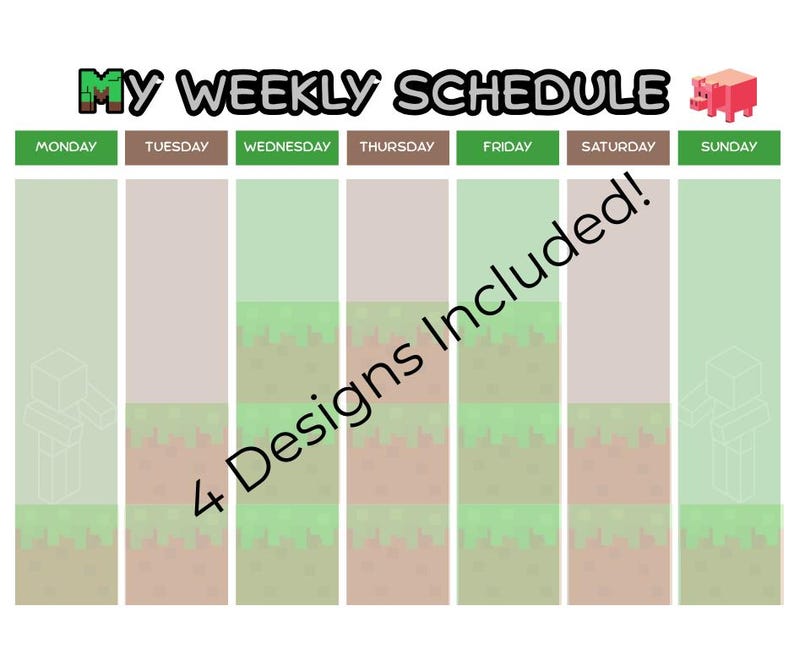 Gaming Weekly Schedule Editable | Minecraft-inspired and Gamer Visual ...