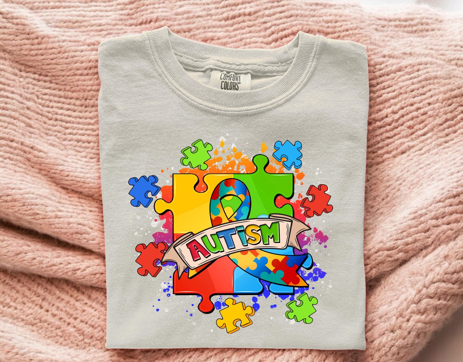 Autism Puzzle Ribbon DTF Transfer, Colorful Rainbow Splash Awareness ...