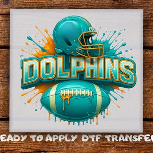 Teal Helmet Football DTF Transfer, Splash Dolphin Ball Team Spirit Ready To Press, Miami Game Day Cute Print for Sports Heat Press