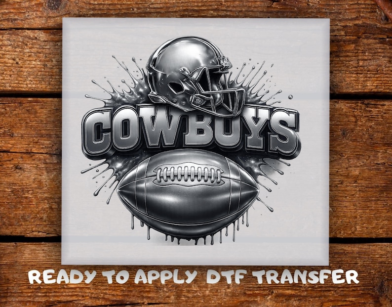 Silver Helmet Football DTF Transfer, Splash Cowboy Ball Team Spirit Ready To Press, Game Day Cute Print for Sports Heat Press image 1