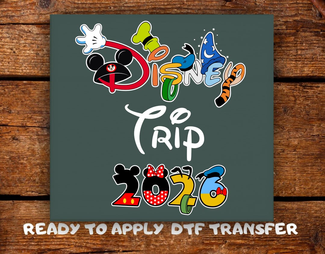 Disney Trip 2026 Dtf Transfer Character Styled “disney” Letters 