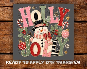 Holly Jolly Snowman DTF Transfer, Pastel Candy Canes, Ornaments, Holly Leaves Ready to Press,  Berry Christmas Heat Transfer