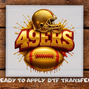 Gold Football Helmet 49 DTF Transfer, Splash Helmet Ball Team Spirit Ready To Press, Game Day Cute Print for Sports Shirts Heat Press