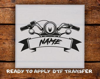 Motorcycle Handlebar DTF Customizable Biker Text Banner Shirt Ready To Press Retro Chopper Silhouette Gift DTF Transfer Ready For Press