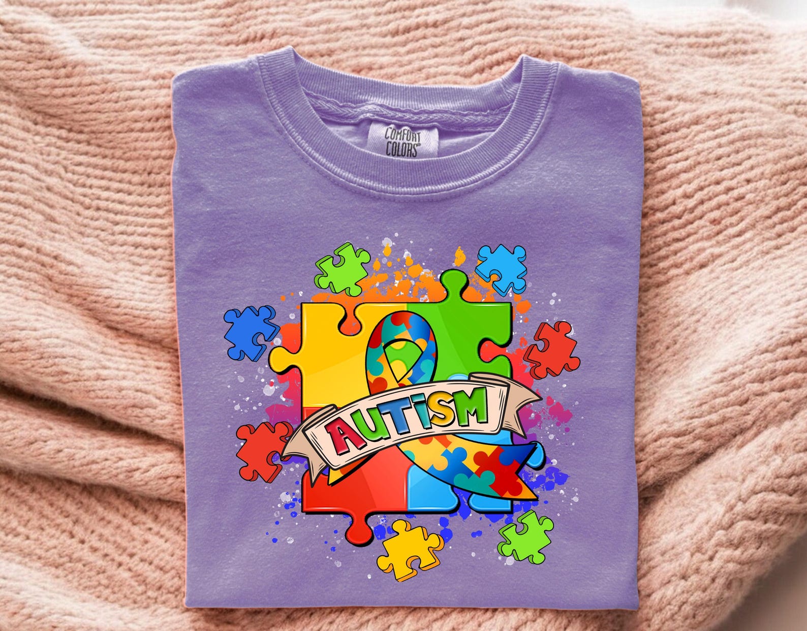 Autism Puzzle Ribbon DTF Transfer, Colorful Rainbow Splash Awareness ...