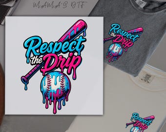Baseball Drip For Boys DTF Ice Cream Drip Ready To Press Respect The Drip DTF Transfer Ready For Press Baseball Player Heat Transfer