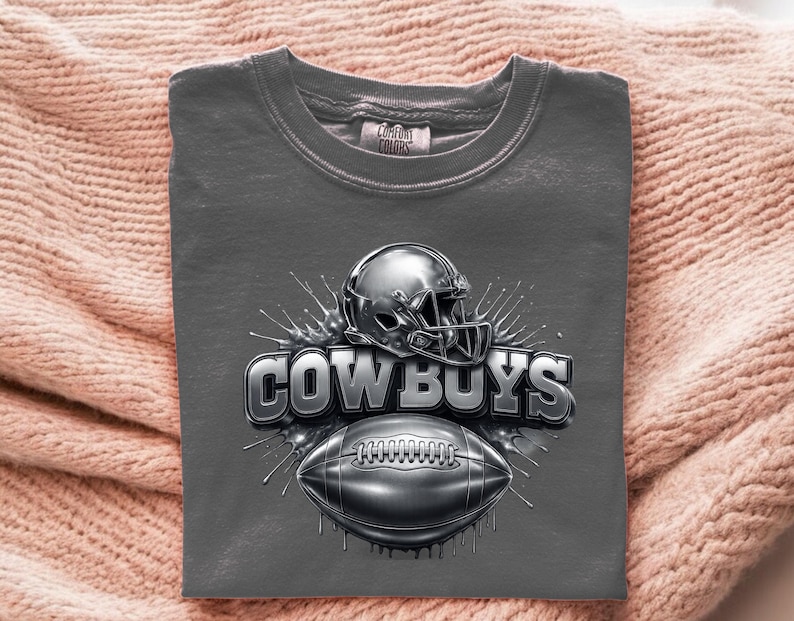 Silver Helmet Football DTF Transfer, Splash Cowboy Ball Team Spirit Ready To Press, Game Day Cute Print for Sports Heat Press image 2