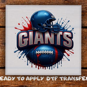 Giant Football Helmet DTF Transfer, Splash Blue Silver Text & Splattered Ball Ready To Press, Game Day Cute Print for Sports Heat Press
