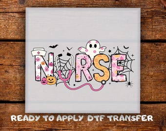 Halloween Nurse Boo DTF Cute Ghost Nurse Letters Shirt Ready To Press Retro Nurse Spooky, DTF Transfer Ready For Press  Heat Transfer