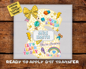 Custom Teacher Name DTF Preppy Back To School Alphabet Ready To Press First Day Of School DTF Transfer Ready For Press Heat Transfer