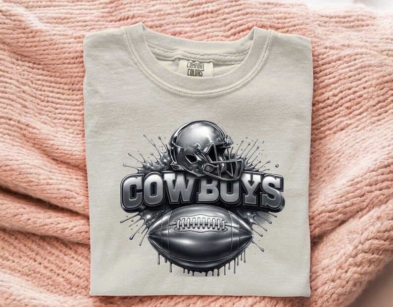 Silver Helmet Football DTF Transfer, Splash Cowboy Ball Team Spirit Ready To Press, Game Day Cute Print for Sports Heat Press Without Logo