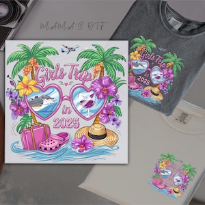 Girls Trip 2025 DTF Tropical Beach Getaway Ready To Press Fun Summer Holiday DTF Transfer Ready For Press Girls Trip Matching Heat Transfer