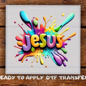 Jesus Splash Watercolor Dtf Jesus Christian Religious Hoodie Ready To Press Vibrant Color Faith DTF Transfer Ready For Press Heat Transfer