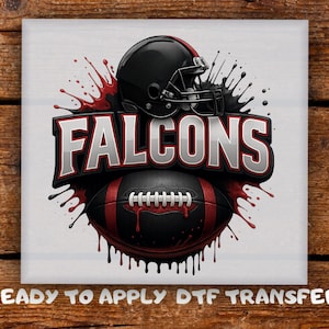 Fallcon Football Helmet DTF Transfer, Splash Metallic Text & Bloody Ball Ready To Press, Atlanta Game Day Cute Print for Sports Heat Press