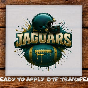 Jaguar Football Helmet DTF Transfer, Splash Gold Text & Splattered Ball Ready To Press, Jackson Game Day Cute Print for Sports Heat Press