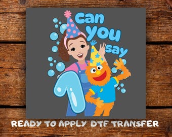 Can You Say 1 DTF Transfer, Rachael First Birthday Cartoon Design Ready To Press, Toddler Learning Shirt for Kids & Moms DTF Heat Transfer